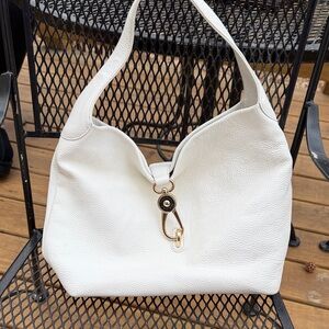 Dooney & Bourke White Pebbled Leather Logo Hook Closure Hobo Shoulder Bag Purse